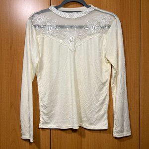 Cream Long Sleeve Lace Panel Top